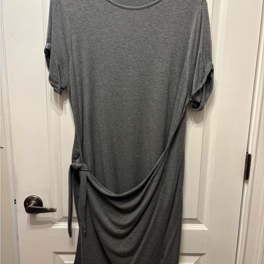 Isaac Mizrahi Gray Asymmetrical Ruched Midi Dress